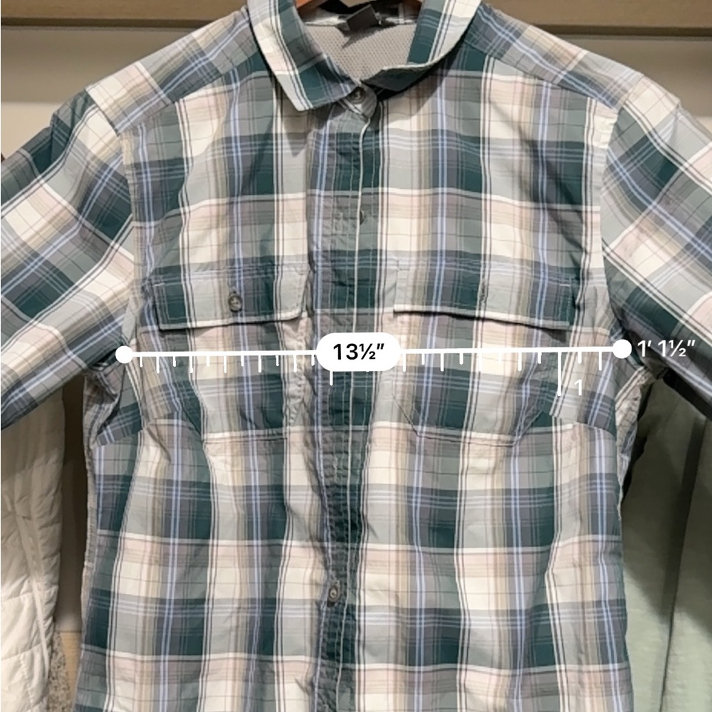 Eddie Bauer Women's Green and White Plaid Button Down Shirt